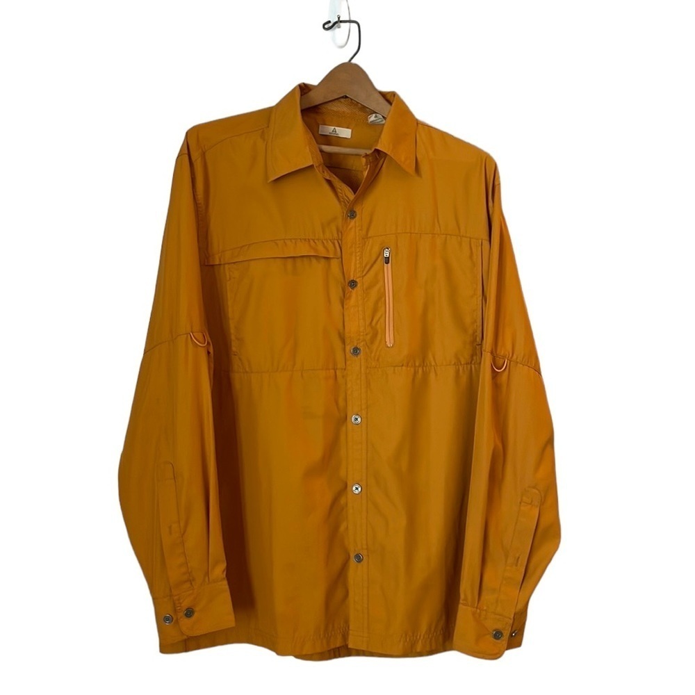 Ascend Men Button down Harbor Shirt SZ L Lightweight Breathable Orange